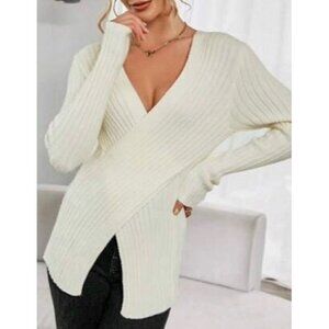 Beautiful Crossover Ribbed Knit - V neck Sweater